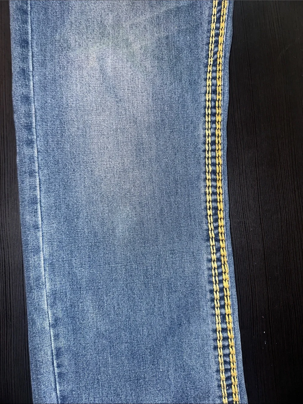 True Religion Men's Blue Jeans with Yellow Contrast Stitching